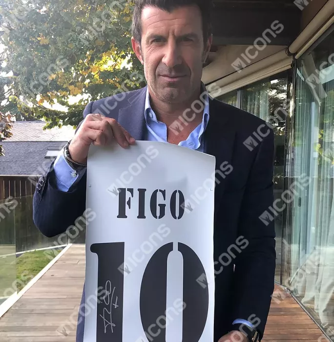 Luis Figo Back Signed Real Madrid 2018-19 Home Shirt With Fan Style Numbers In Hero Frame: Option 1