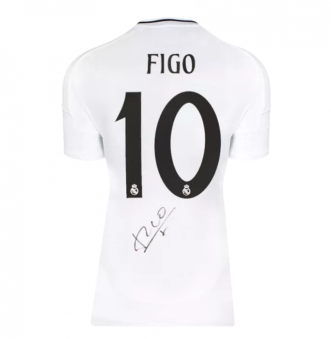 Luis Figo Back Signed Real Madrid 2024-25 Home Shirt In Hero Frame: Option 1