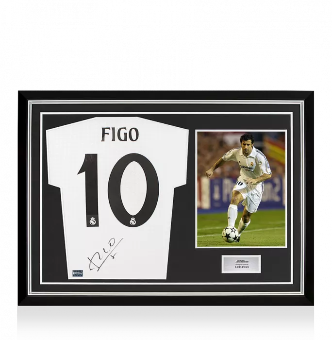 Luis Figo Back Signed Real Madrid 2024-25 Home Shirt In Hero Frame: Option 1
