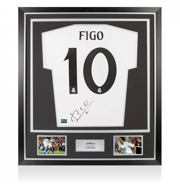 Luis Figo Back Signed Real Madrid 2024-25 Home Shirt In Classic Frame