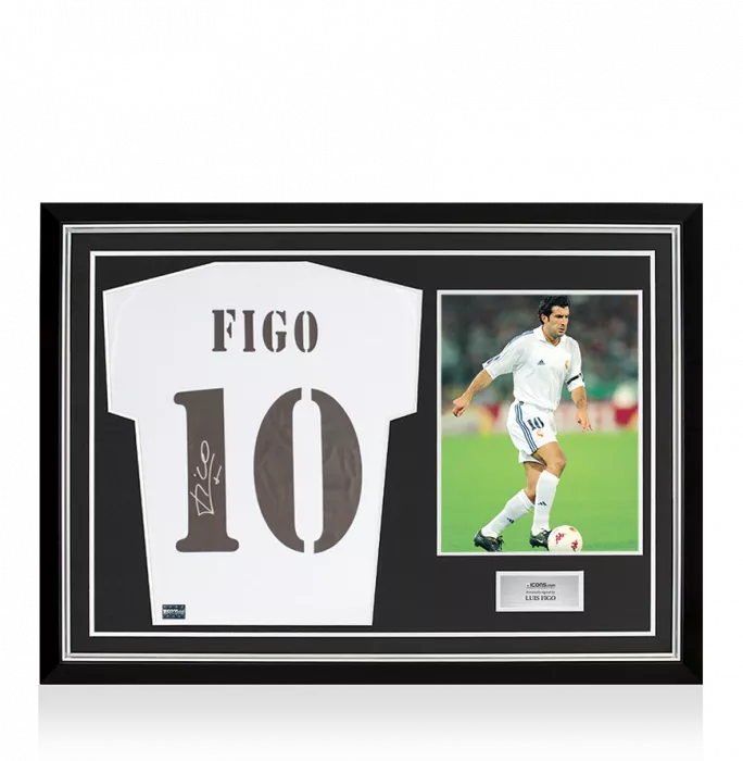 Luis Figo Back Signed Real Madrid Icons Shirt In Hero Frame: Option 1