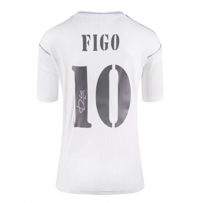 Luis Figo Back Signed Real Madrid Terrace Shirt In Hero Frame: Option 1