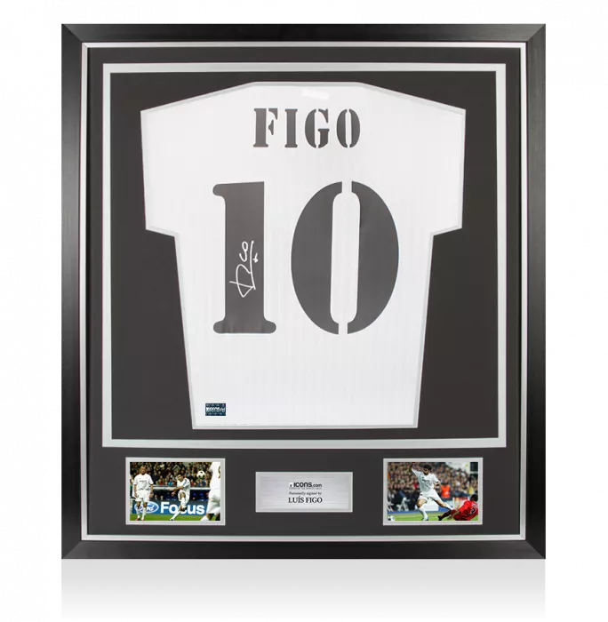 Luis Figo Back Signed Real Madrid Terrace Shirt In Classic Frame