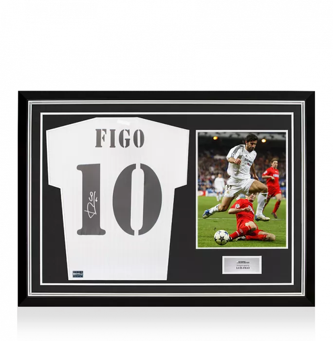 Luis Figo Back Signed Real Madrid Terrace Shirt In Hero Frame: Option 1