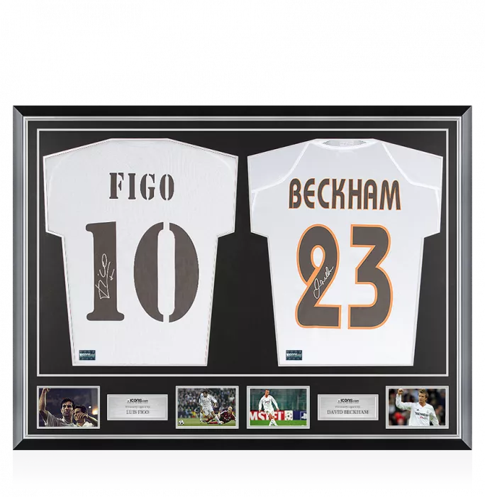Luis Figo & David Beckham Signed Real Madrid Shirts In Classic Dual Frame