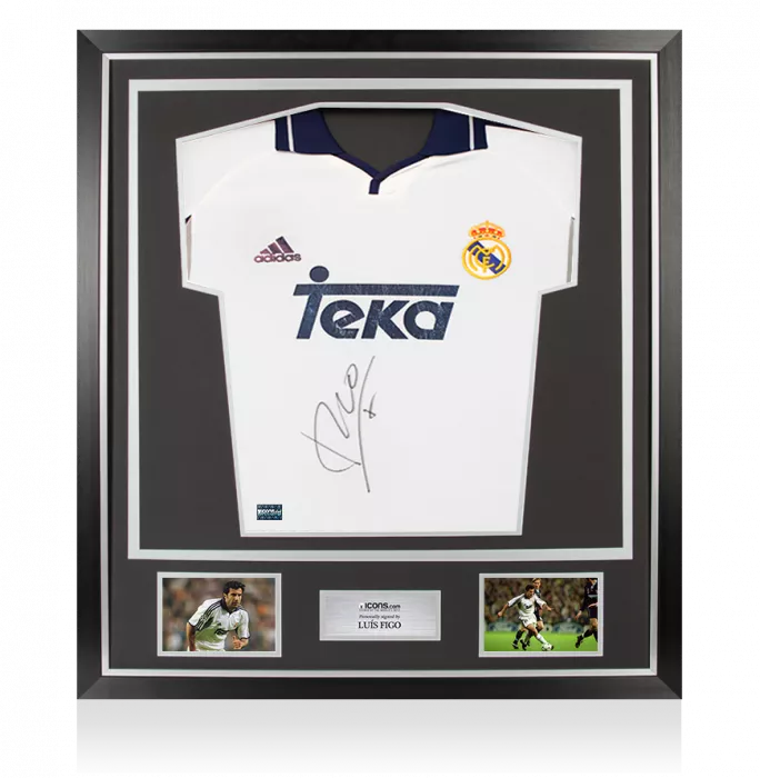 Luis Figo Front Signed Real Madrid 2000-01 Home Shirt In Classic Frame