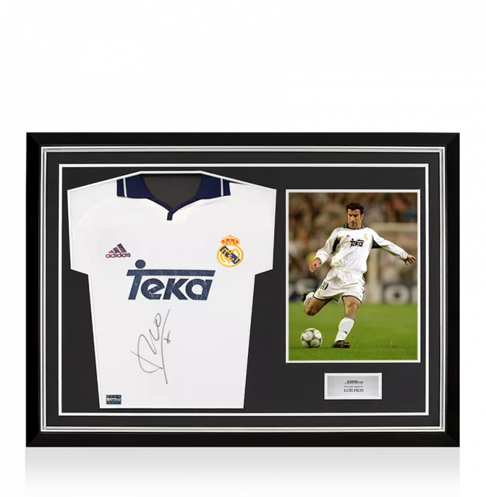 Luis Figo Front Signed Real Madrid 2000-01 Home Shirt In Hero Frame: Option 1