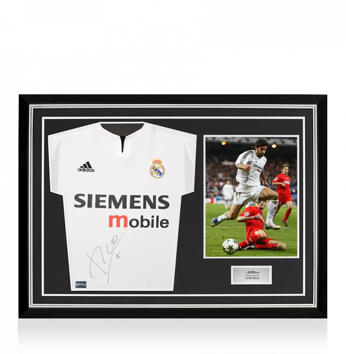 Luis Figo Front Signed Real Madrid 2003-04 Home Shirt In Hero Frame: Option 1