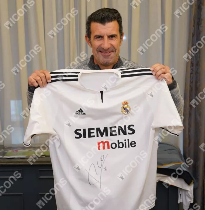 Luis Figo Front Signed Real Madrid 2003-04 Home Shirt In Deluxe Packaging