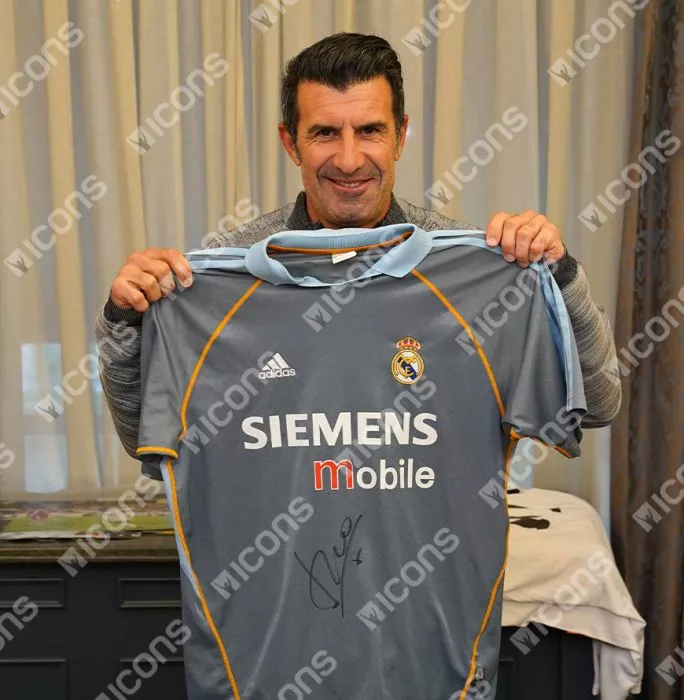 Luis Figo Front Signed Real Madrid 2003-04 Third Shirt In Hero Frame: Option 1