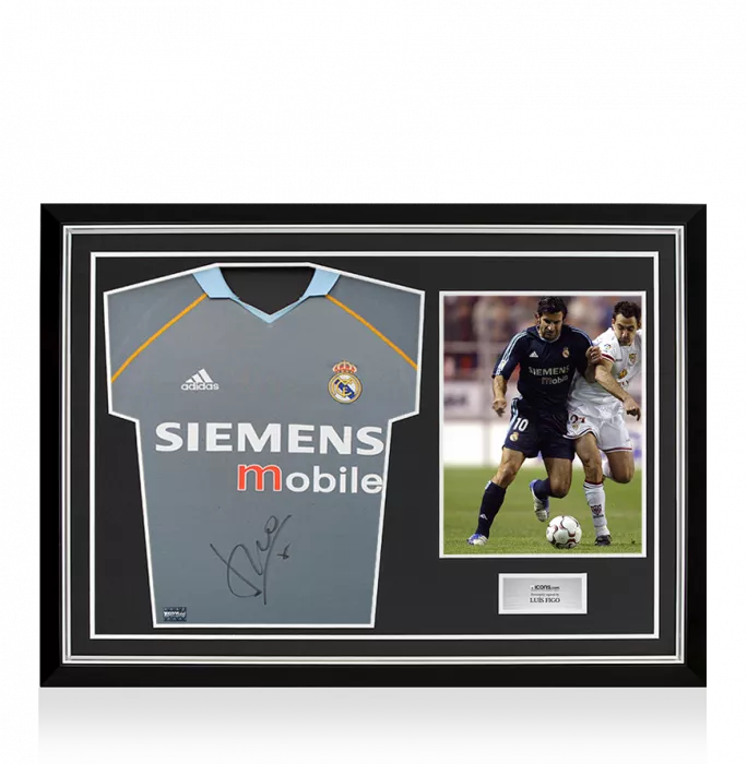 Luis Figo Front Signed Real Madrid 2003-04 Third Shirt In Hero Frame: Option 1