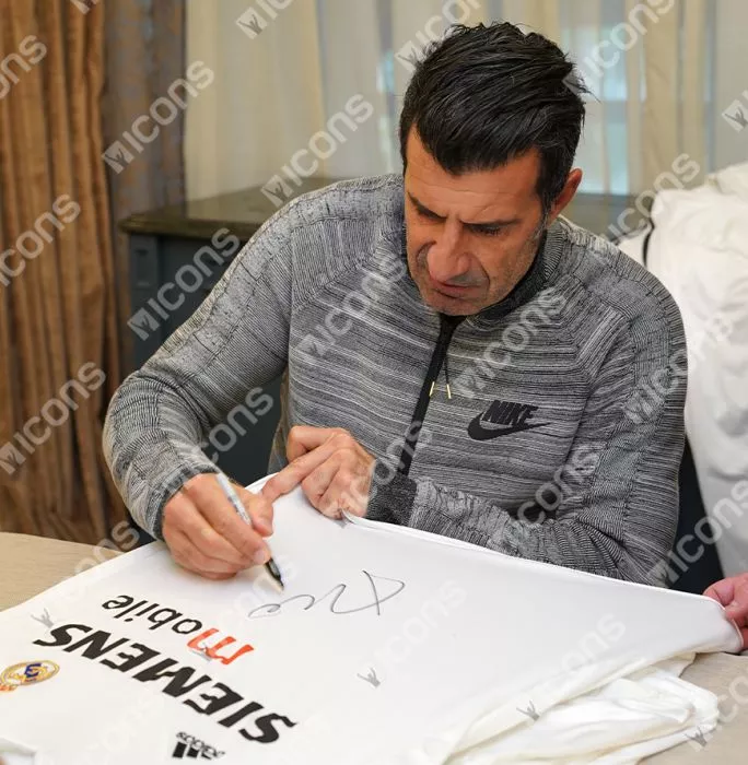 Luis Figo Front Signed Real Madrid 2004-05 Home Shirt In Deluxe Packaging