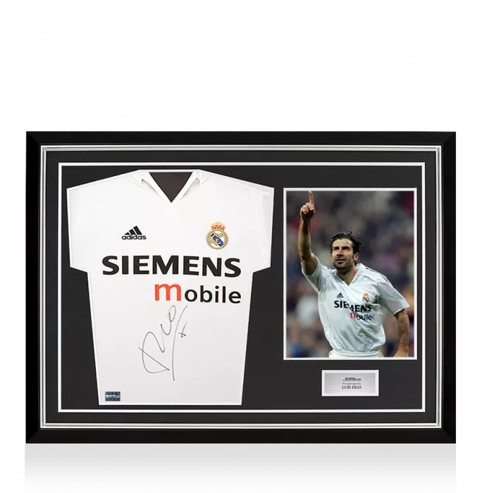 Luis Figo Front Signed Real Madrid 2004-05 Home Shirt In Hero Frame: Option 1