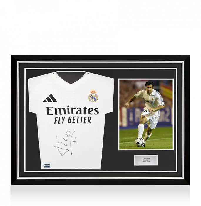 Luis Figo Front Signed Real Madrid 2024-25 Home Shirt In Hero Frame: Option 1