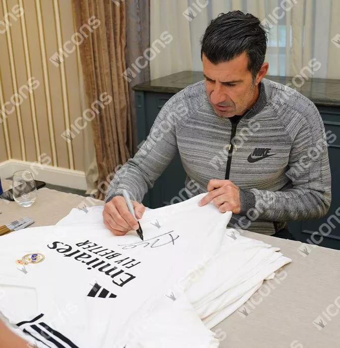 Luis Figo Front Signed Real Madrid 2024-25 Home Shirt In Deluxe Packaging