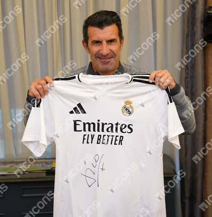 Luis Figo Front Signed Real Madrid 2024-25 Home Shirt In Deluxe Packaging