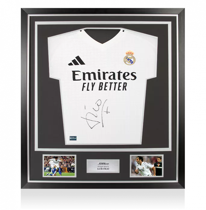 Luis Figo Front Signed Real Madrid 2024-25 Home Shirt In Classic Frame