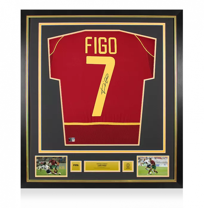 Luis Figo Official 2002 FIFA World Cup™ Back Signed and Framed Portugal 2002-04 Home Shirt