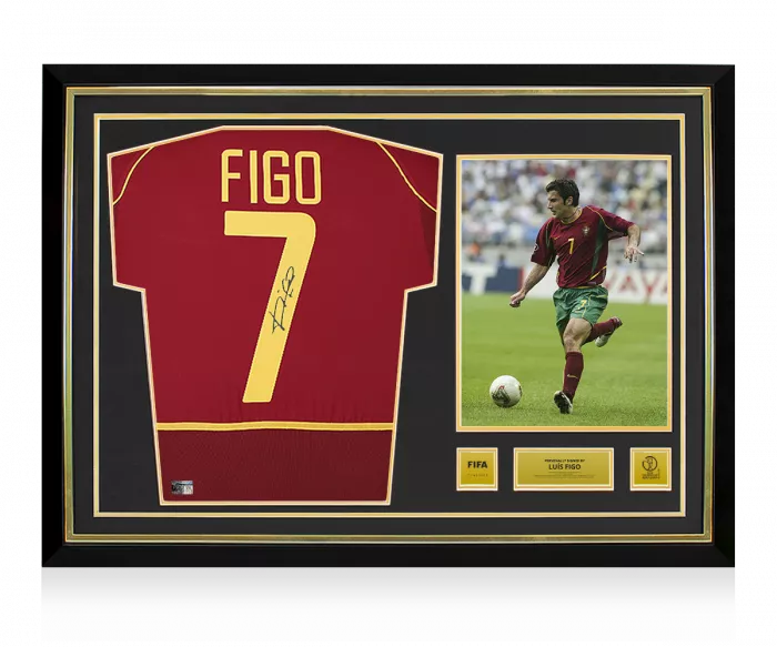 Luis Figo Official 2002 FIFA World Cup™ Back Signed and Hero Framed Portugal 2002-04 Home Shirt