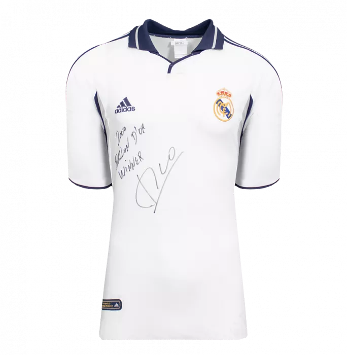 Luis Figo Official Ballon D'Or™ Back Signed And Hero Framed Real Madrid 2000-01 Home Shirt - "2000 Ballon D'Or Winner" Inscription