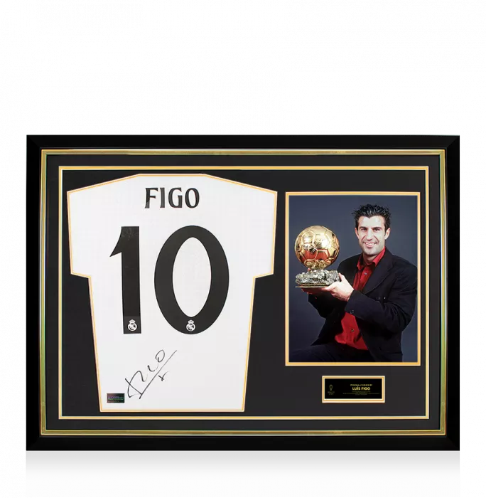 Luis Figo Official Ballon d'Or™ Back Signed and Hero Framed Real Madrid 2024-25 Home Shirt