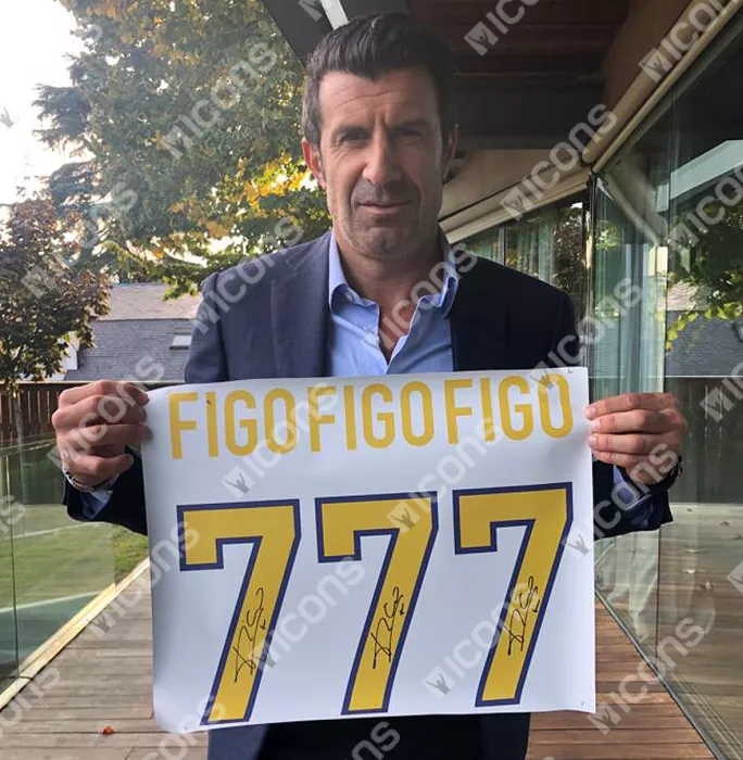 Luis Figo Official FC Barcelona Back Signed And Framed Retro Home Shirt With Fan Style Numbers