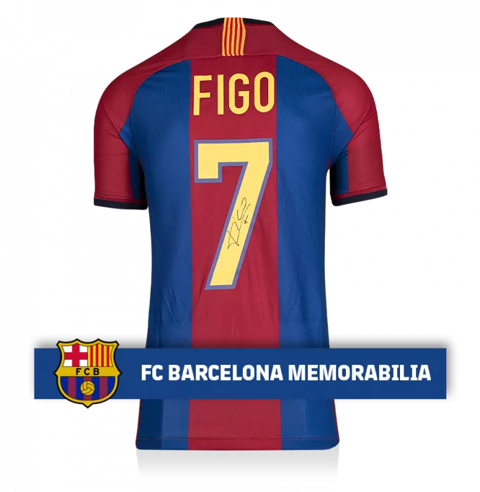 Luis Figo Official FC Barcelona Back Signed Retro Home Shirt With Fan Style Numbers