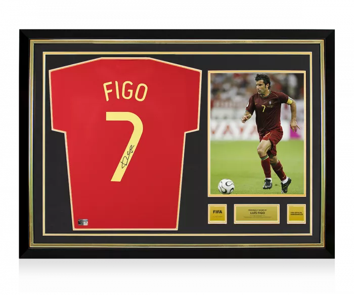 Luis Figo Official FIFA World Cup™ Back Signed And Hero Framed Portugal Modern Home Shirt