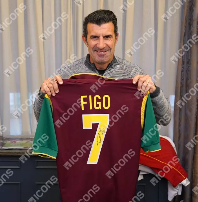 Luis Figo Official FIFA World Cup™ Back Signed And Hero Framed Portugal 1998-00 Home Shirt