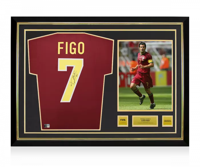 Luis Figo Official FIFA World Cup™ Back Signed and Hero Framed Portugal 1998-00 Home Shirt