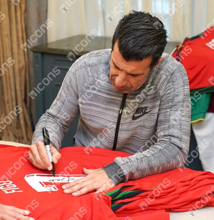 Luis Figo Official FIFA World Cup™ Back Signed And Hero Framed Portugal 2024 Home Shirt