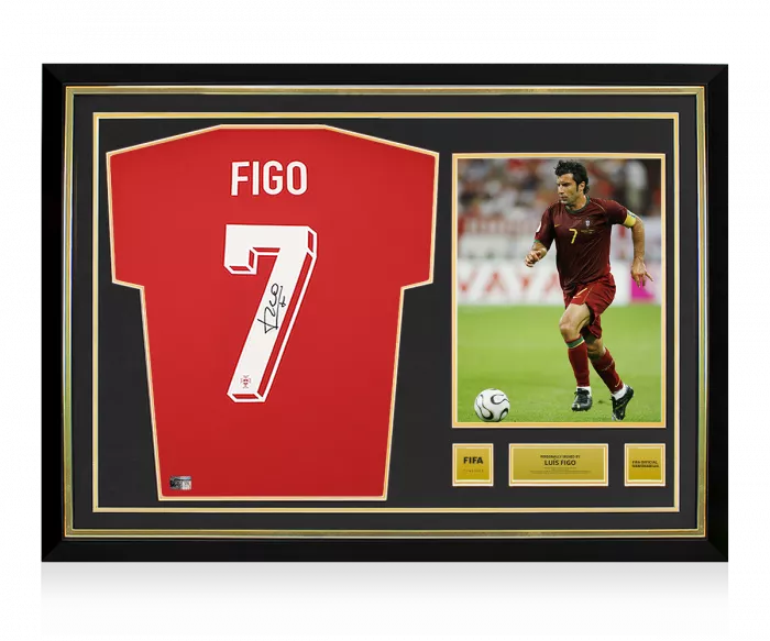 Luis Figo Official FIFA World Cup™ Back Signed and Hero Framed Portugal 2024 Home Shirt