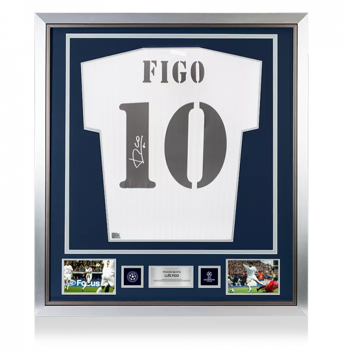 Luis Figo Official UEFA Champions League Back Signed And Framed Real Madrid Terrace Shirt