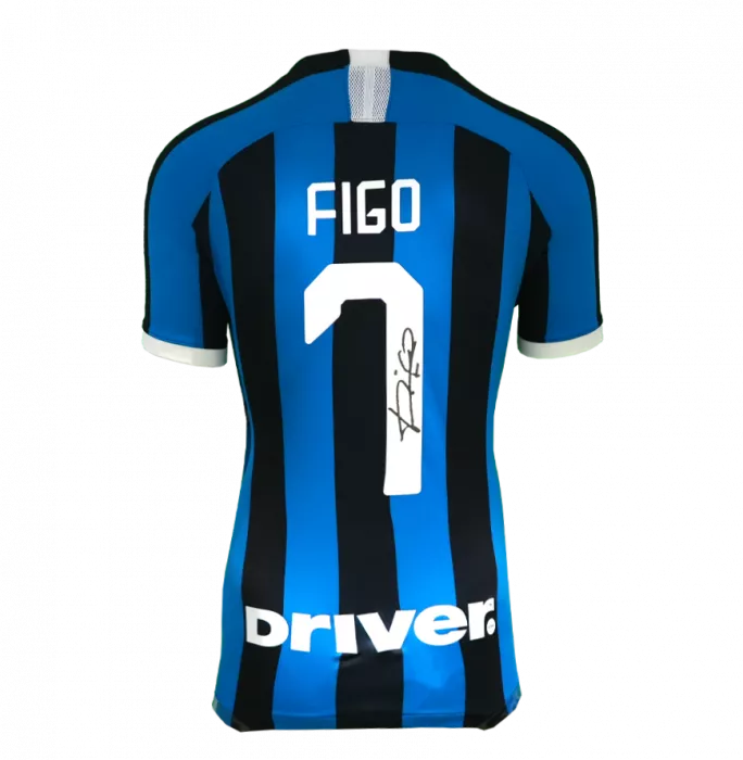 Luis Figo Official UEFA Champions League Back Signed And Hero Framed Internazionale 2019-20 Home Shirt With Fan Style Number