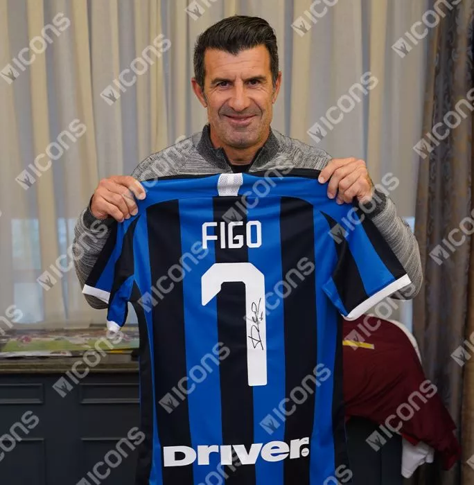 Luis Figo Official UEFA Champions League Back Signed And Hero Framed Internazionale 2019-20 Home Shirt With Fan Style Number