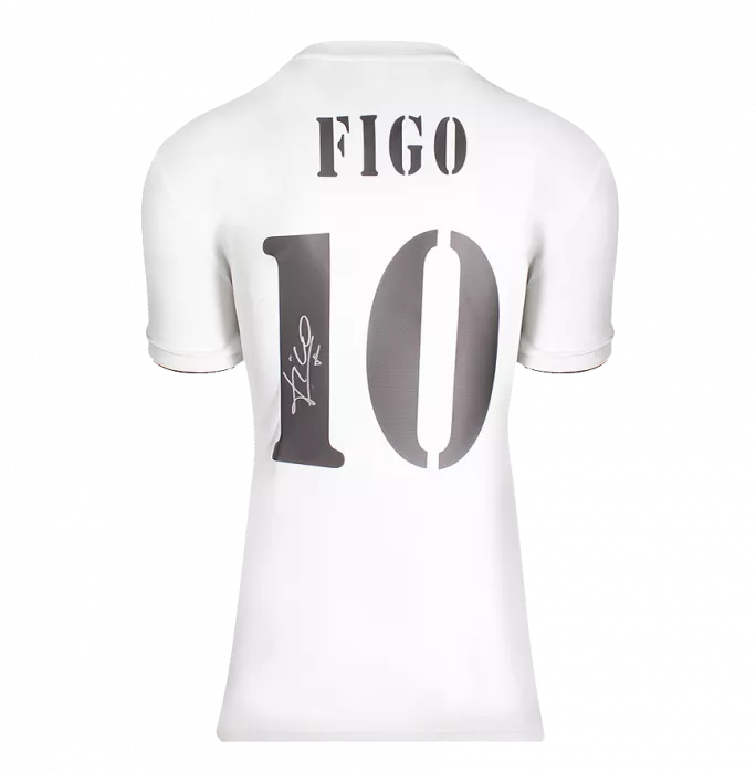 Luis Figo Official UEFA Champions League Back Signed And Hero Framed Real Madrid 2018-19 Home Shirt With Fan Style Numbers