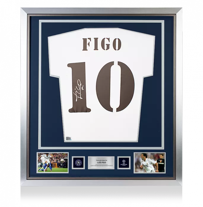 Luis Figo Official UEFA Champions League Back Signed and Framed Real Madrid 2018-19 Home Shirt with Fan Style Numbers