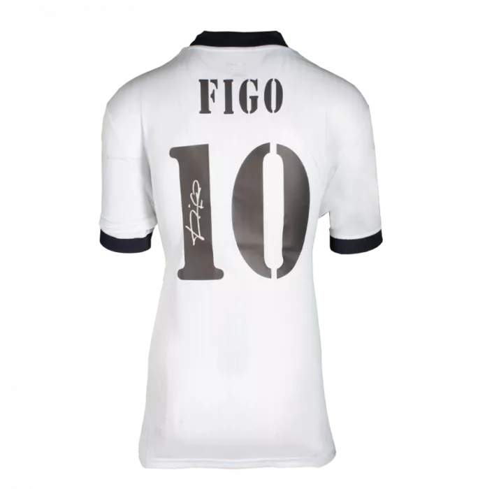 Luis Figo Official UEFA Champions League Back Signed And Hero Framed Real Madrid Icons Shirt