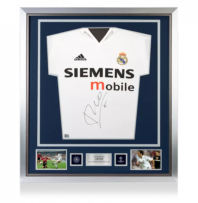 Luis Figo Official UEFA Champions League Front Signed And Framed Real Madrid 2004-05 Home Shirt