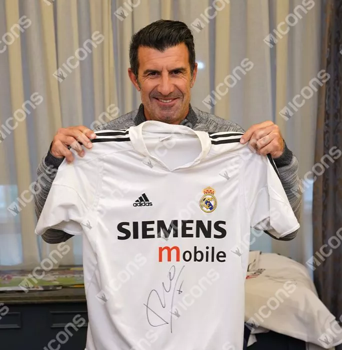 Luis Figo Official UEFA Champions League Front Signed And Hero Framed Real Madrid 2004-05 Home Shirt