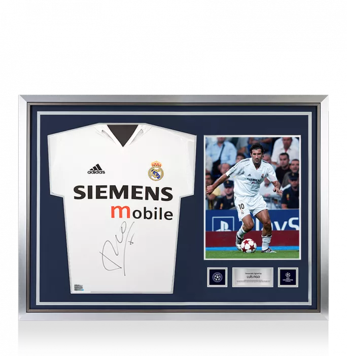 Luis Figo Official UEFA Champions League Front Signed and Hero Framed Real Madrid 2004-05 Home Shirt