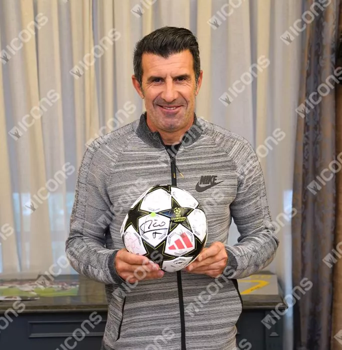 Luis Figo Official UEFA Champions League Signed Football In Acrylic Case