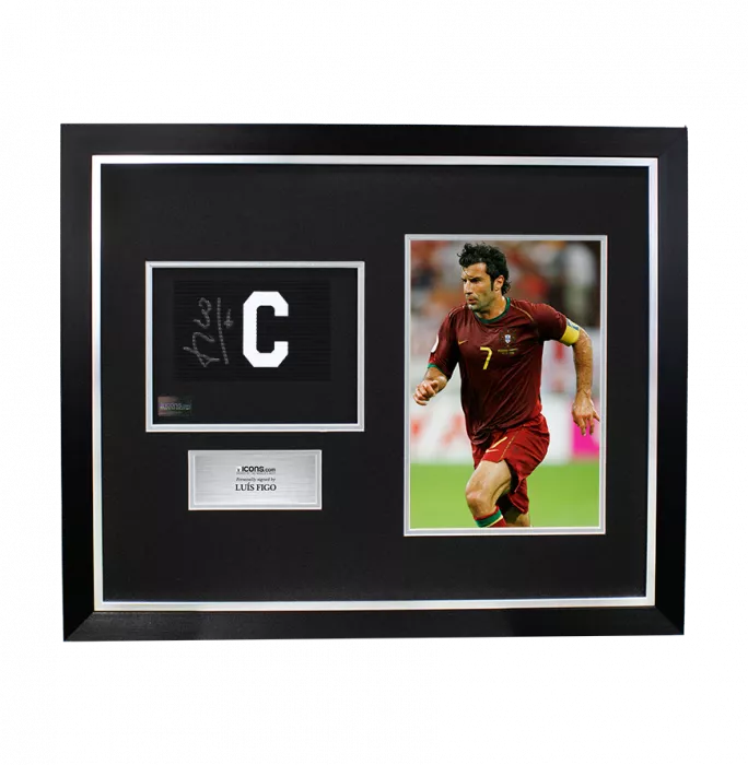Luis Figo Signed and Framed Captain's Armband - Black