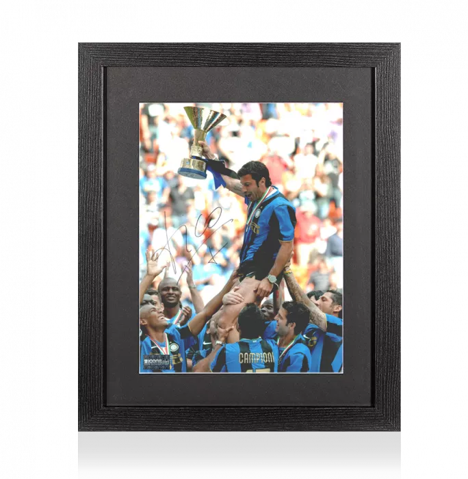 Luis Figo Signed Internazionale Photo In Black Wooden Frame: 2008-09 Scudetto Winner