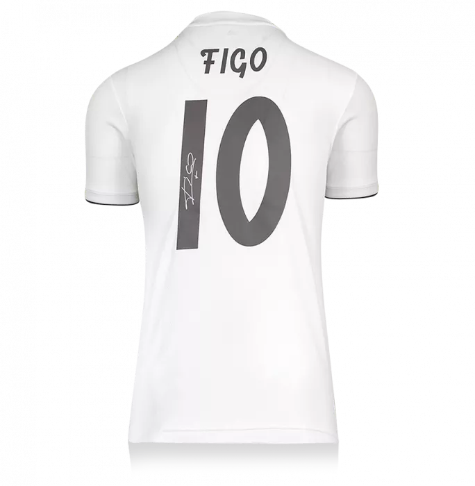 Luis Figo Signed Modern Real Madrid Home Shirt With Fan Style Number
