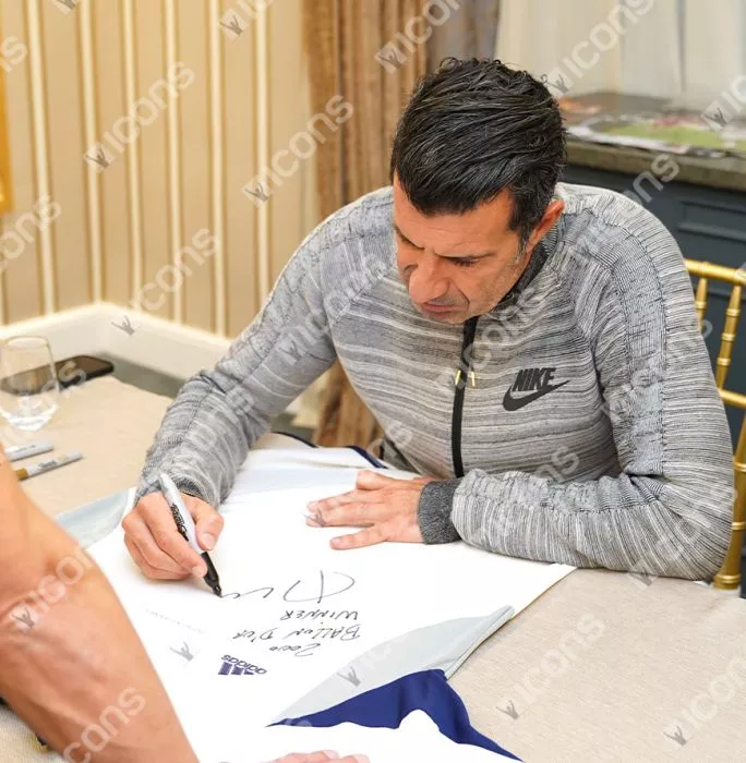 Luis Figo Signed Real Madrid 2000-01 Home Shirt - "2000 Ballon D'Or Winner" Inscription In Hero Frame: Option 1