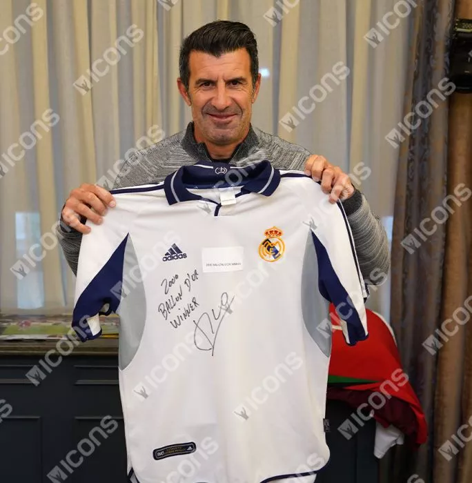 Luis Figo Signed Real Madrid 2000-01 Home Shirt - "2000 Ballon D'Or Winner" Inscription In Classic Frame