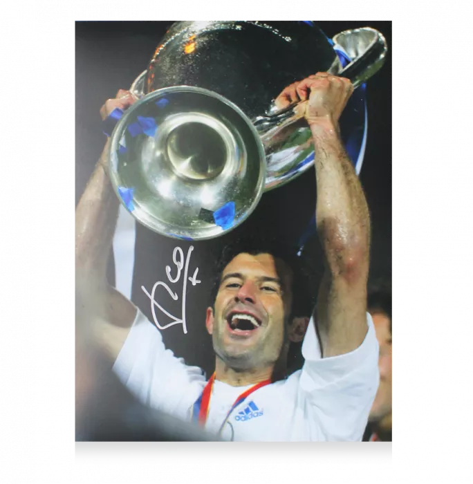 Luis Figo Signed Real Madrid Photo In Black Wooden Frame: 2002 UEFA Champions League Winner