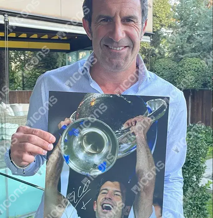 Luis Figo Signed Real Madrid Photo In Black Wooden Frame: 2002 UEFA Champions League Winner