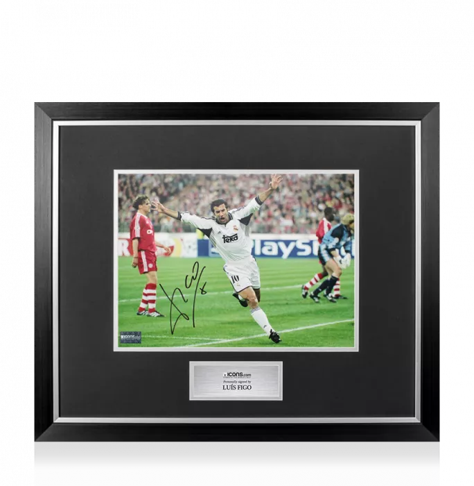 Luis Figo Signed Real Madrid Photo In Premium Photo Frame: UEFA Champions League Goal